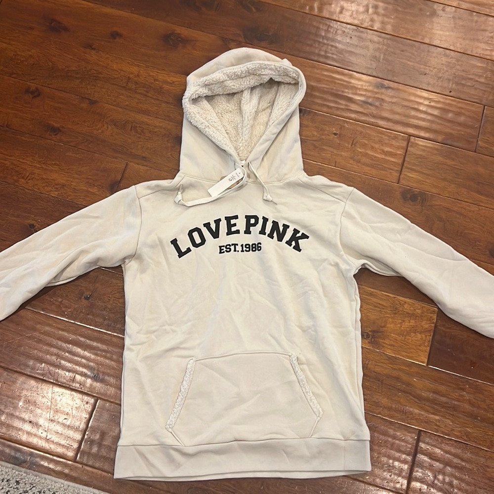 Small Pink Sherpa hoodie with tag